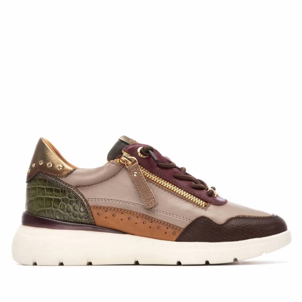 NEW CARMELA women's leather casual slip on sneakers in burgundy/ multicolor